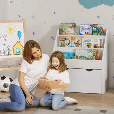 AIYAPLAY Bookcase for Kids with Shelves, Drawer, Bookcase for Bedroom, Playroom, White 
