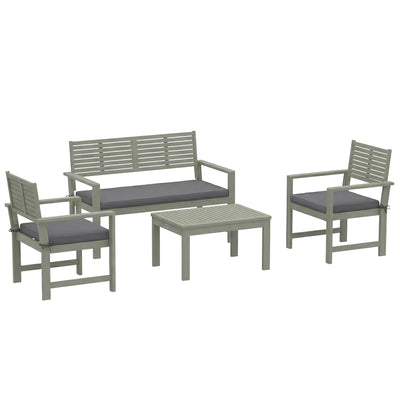Outsunny 4 Seater Wooden Garden Furniture Set with Loveseat, Armchairs, Table, Acacia Wood Garden Sofa Set, Light Grey 