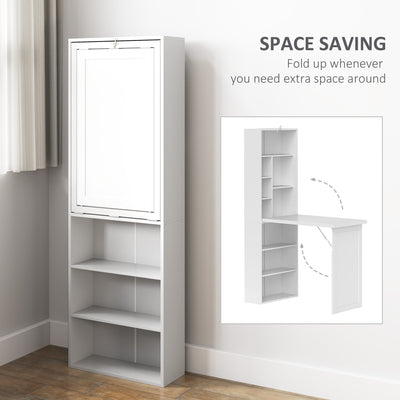 HOMCOM Three-Part Work Desk, with Storage and Writing Board - White 