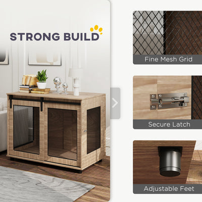 PawHut Dog Crate Furniture with Sliding Door for Large Dogs, 98 x 60 x 78cm, Walnut Brown 
