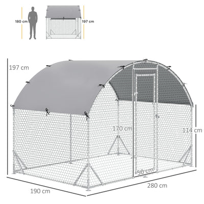 PawHut Walk In Chicken Run Galvanised Chicken Coop Hen Poultry House Cage Rabbit Hutch Pet Playpen Garden with Water-Resist Cover, 2.8 x 1.9 x 2m 