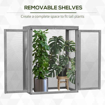 Outsunny 3-tier Wood Greenhouse Garden Polycarbonate Cold Frame Balcony Grow House w/ Storage Shelf for Plants, Flowers, Dark Grey 