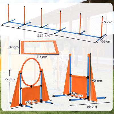 PawHut 7-Piece Dog Agility Equipment Set with Weave Poles, Jump Ring and Hurdle, Pause Box and Carry Bag, Orange 