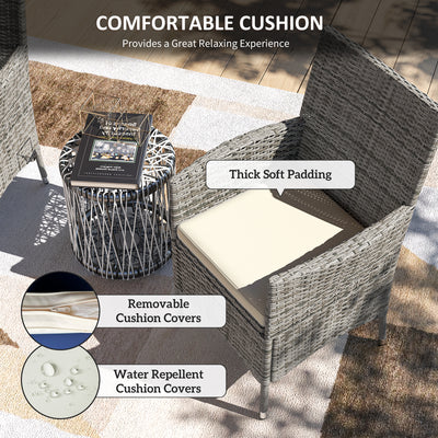 Outsunny 2 Pieces Rattan Garden Chairs Dining Chair Set with Cushion, Mixed Grey 