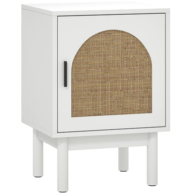HOMCOM Rattan Bedside Table for Bedroom - White 