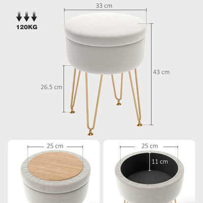 HOMCOM 5L Velvet-Feel Storage Ottoman - Cream White 