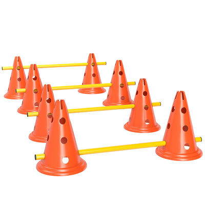 PawHut Dog Agility Equipment Set of Eight Cones, Eight Poles w/ Carry Bag, Four-Piece Adjustable Height Jumping Obstacles 