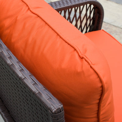 Outsunny 3 Pieces Rattan Bistro Set with Glass Top Coffee Table, Chairs and Cushions for Outdoor, Patio, Balcony, Orange 