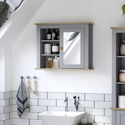 kleankin Bathroom Wall Mirror Cabinet, Cupboard with Door, Storage Cabinet with Adjustable Shelf for Corridors Living Rooms, Grey 