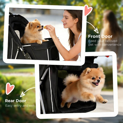 PawHut Dog Pram, Pet Stroller with Reflective Strips, Foldable Cat Stroller with 360° Swivel Wheels, Black 