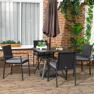 Outsunny Five-Piece Garden Dining Set, with Rattan Seat Chairs and Cushions - Black 