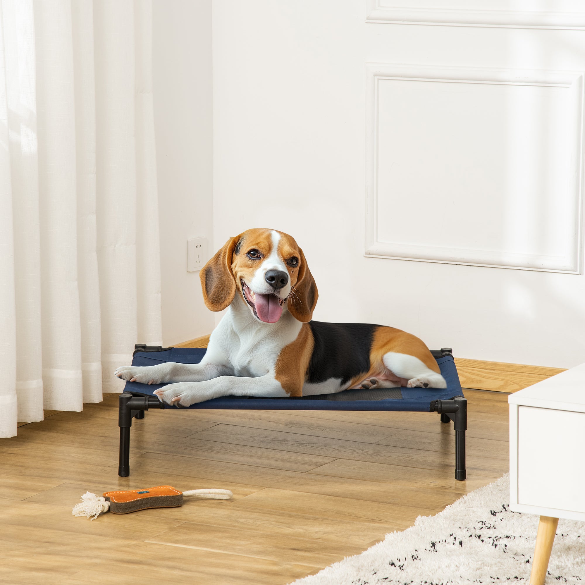 PawHut Raised Dog Bed Cat Elevated Lifted Puppy Pet Elevated Cot Portable Camping Basket – Blue (Medium) 