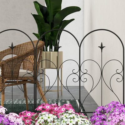 Outsunny Set of Five Decorative Heart Metal Fence Panels - Black 