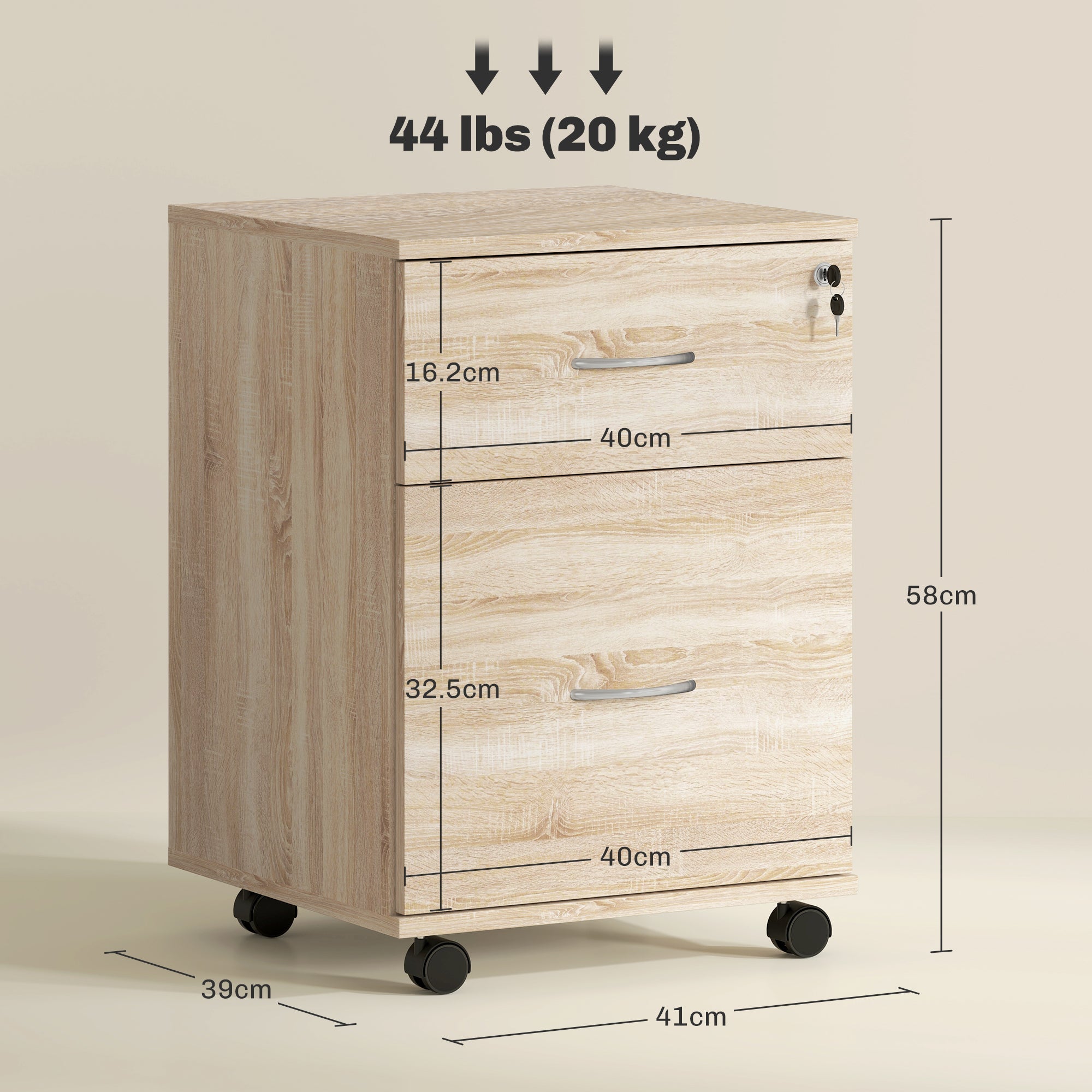 HOMCOM Two Drawer Lockable Filing Cabinet - Wood-Effect 