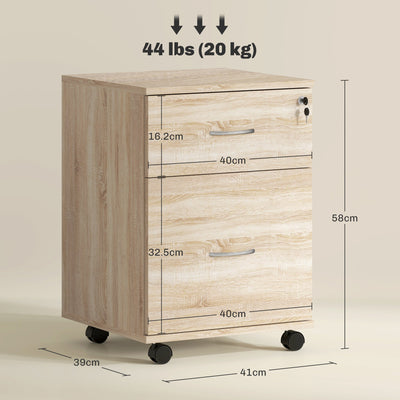 HOMCOM Two Drawer Lockable Filing Cabinet - Wood-Effect 