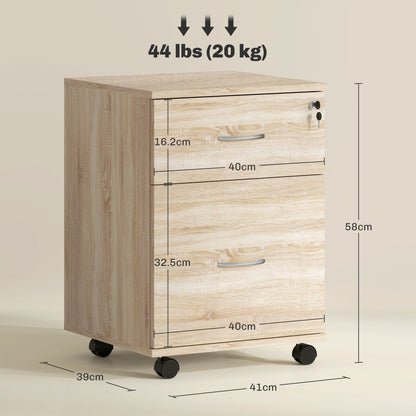 HOMCOM Two Drawer Lockable Filing Cabinet - Wood-Effect 