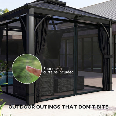 Outsunny 2.5 x 2.5 m Hardtop Gazebo Canopy with 7mm PC Roof, Garden Gazebo Permanent Pavilion with Netting, Curtains, Dark Grey 