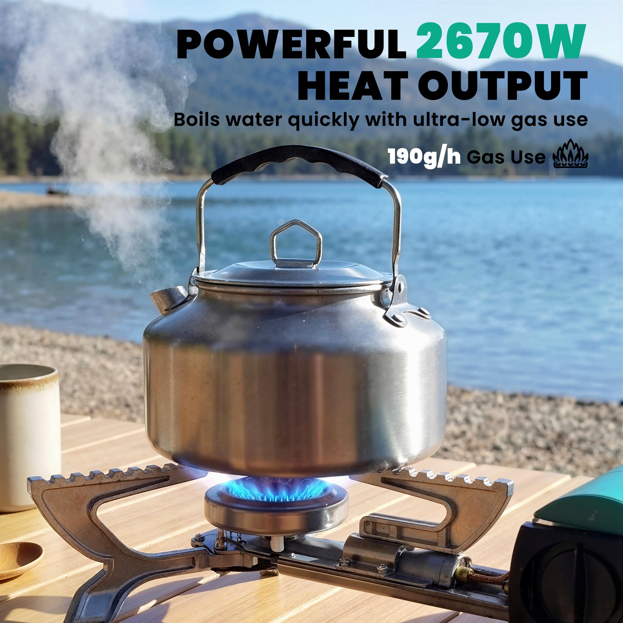 Outsunny 2670W Foldable Camping Stove with Safety Shut-Off, Piezo Ignition Gas Stove with Carry Bag, Green 