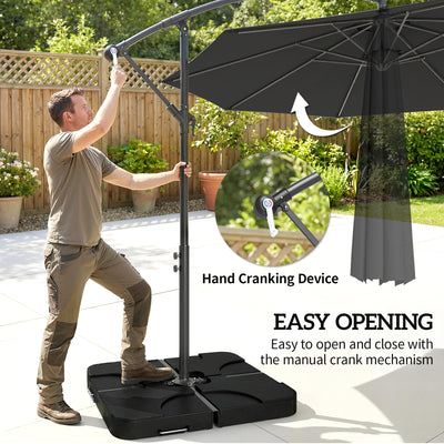 Outsunny 3m Overhanging Parasol, with Base, Weights and Cover - Black 