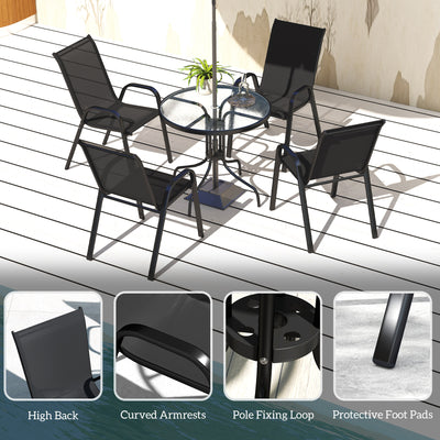 Outsunny Five-Piece Steel Patio Set, with Glass-Top Table - Black 