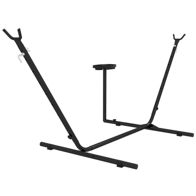 Outsunny 9.4ft Hammock Stand with Side Tray Stand, Steel Frame Hammock Net Stand, for String-style, Brazilian-style, Flat-style, Rope-style Hammocks, Black 