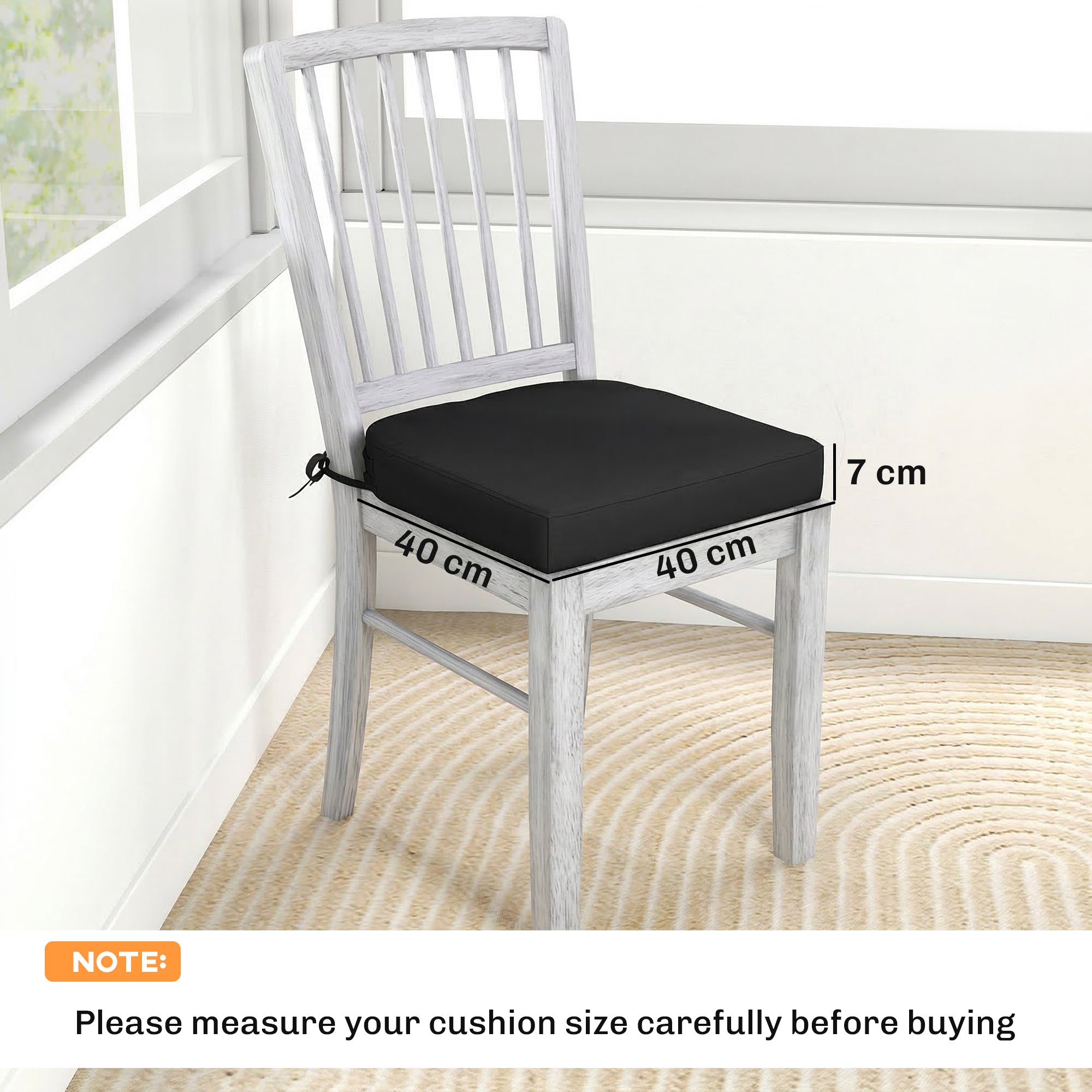Outsunny Outdoor Chair Seat Cushions Set of 2, Garden Chair Cushions with 7cm Thick Foam & Ties, Black 
