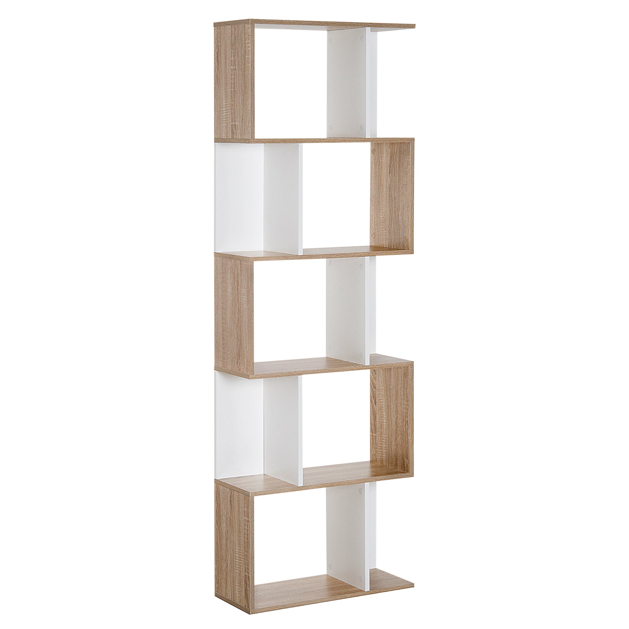 HOMCOM 5-tier Bookcase Storage Display Shelving S Shape design Unit Divider Natural 
