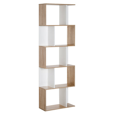 HOMCOM 5-tier Bookcase Storage Display Shelving S Shape design Unit Divider Natural 
