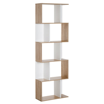 HOMCOM 5-tier Bookcase Storage Display Shelving S Shape design Unit Divider Natural 
