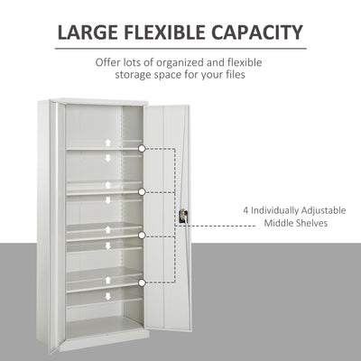 Vinsetto Cool Rolled Steel Tall Office Lockable Filing Cabinet 2 Doors 4 Internal Adjustable Shelves Bookcase Cabinet Storage Unit 80 L x 40 W x 184 cm 