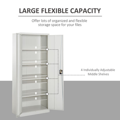 Vinsetto Cool Rolled Steel Tall Office Lockable Filing Cabinet 2 Doors 4 Internal Adjustable Shelves Bookcase Cabinet Storage Unit 80 L x 40 W x 184 cm 