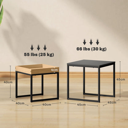 HOMCOM Set of Two Boxy Nesting Tables - Black/Wood-Effect 