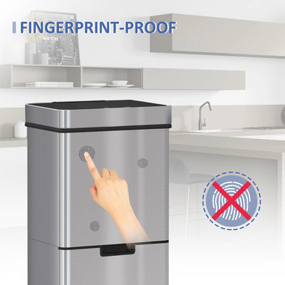 HOMCOM 72L Recycling Sensor Bin Stainless Steel 3 Compartments For Both Wet/Dry Waste w/Removable Lid Kitchen Home 