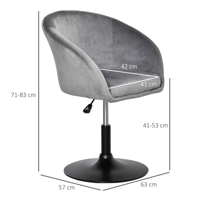 HOMCOM Dressing Table Chair, 360° Swivel Velvet-feel Upholstered Vanity Chair with Tub Seat, Back, Adjustable Height for Bedroom Makeup, Grey 