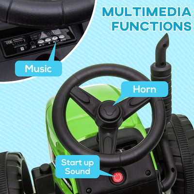 HOMCOM Ride On Tractor, Battery Powered Electric Car, with Detachable Trailer, Remote Control, Music - Green 