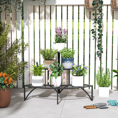 Outsunny Three-Tier Corner Metal Plants Shelves - Black 