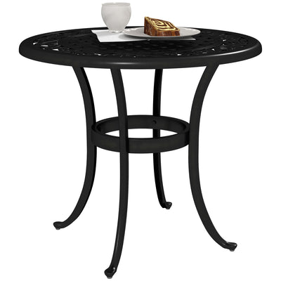 Outsunny 60cm Round Garden Table, Outdoor Hollow Top Design Side Table with Cast Aluminium Frame for Patio, Garden, Balcony, Black 