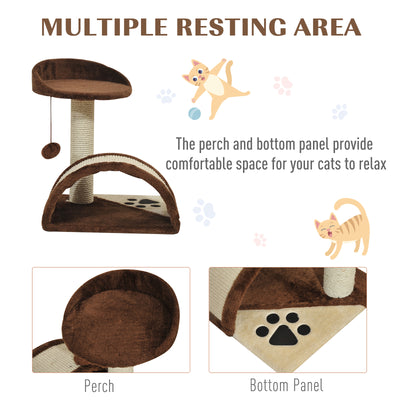 PawHut Cat Tree Scratching Scratcher Post Kitten Activity Centre Climber Hanging Ball Brown 