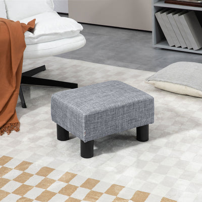 HOMCOM Linen Fabric Footstool Ottoman Cube with 4 Plastic Legs, Grey 