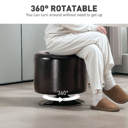 HOMCOM 360\'c2\'b0 Swivel Foot Stool Round PU Footstool with Thick Sponge Padding and Solid Steel Base, Brown