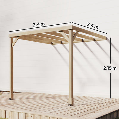 Outsunny Lean-To Wooden Pergola Kit, Decorative Garden Gazebo with Stable Structure and Concrete Anchors, 2.4 x 2.4m, Light Brown 