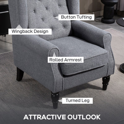 HOMCOM Wingback Accent Chair, Retro Upholstered Button Tufted Occasional Chair for Living Room and Bedroom, Grey 