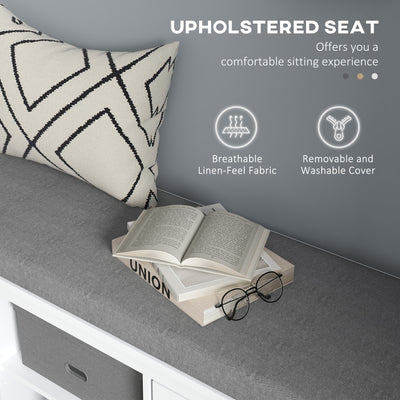 HOMCOM Multi-Compartment Shoe Storage Bench, with Top Cushion - White/Grey 