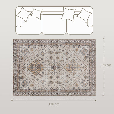 HOMCOM Vintage Area Rug, Non-Slip Washable Rug, Flannel Floor Carpet for Living Room, Bedroom, Dining Room, Home Office, 170 x 120 cm, Beige 