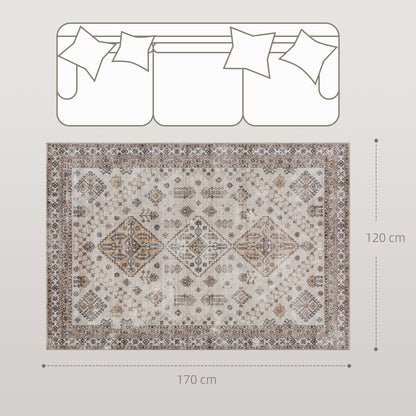 HOMCOM Vintage Area Rug, Non-Slip Washable Rug, Flannel Floor Carpet for Living Room, Bedroom, Dining Room, Home Office, 170 x 120 cm, Beige