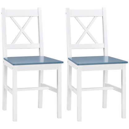 HOMCOM Dining Chairs Set of 2, Pine Wood Kitchen Chairs with Cross Back, Solid Structure for Living Room and Dining Room, White 