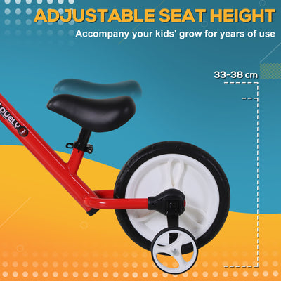 HOMCOM 11 Inch Kids Balance Bike Training Pedal Bicycle W/ Removable Stabilizers EVA Tyres Adjustable Seat Height 2 to 5 Years Gift for Boys Girls Red 