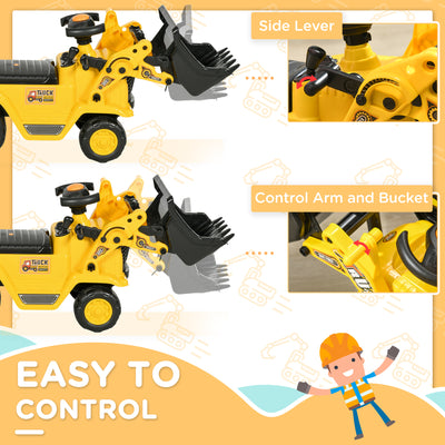 HOMCOM NO POWER 3 in 1 Ride On Toy Bulldozer Toddler Digger Excavator Scooter Storage Cart Toilet Pretend Play Construction Truck 