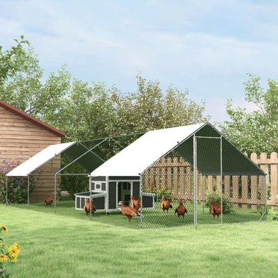 PawHut Chicken Run Galvanised Walk-in Chicken Coop Hen Poultry House Cage Rabbit Hutch with Water-Resist Cover, 3 x 8 x 2m 