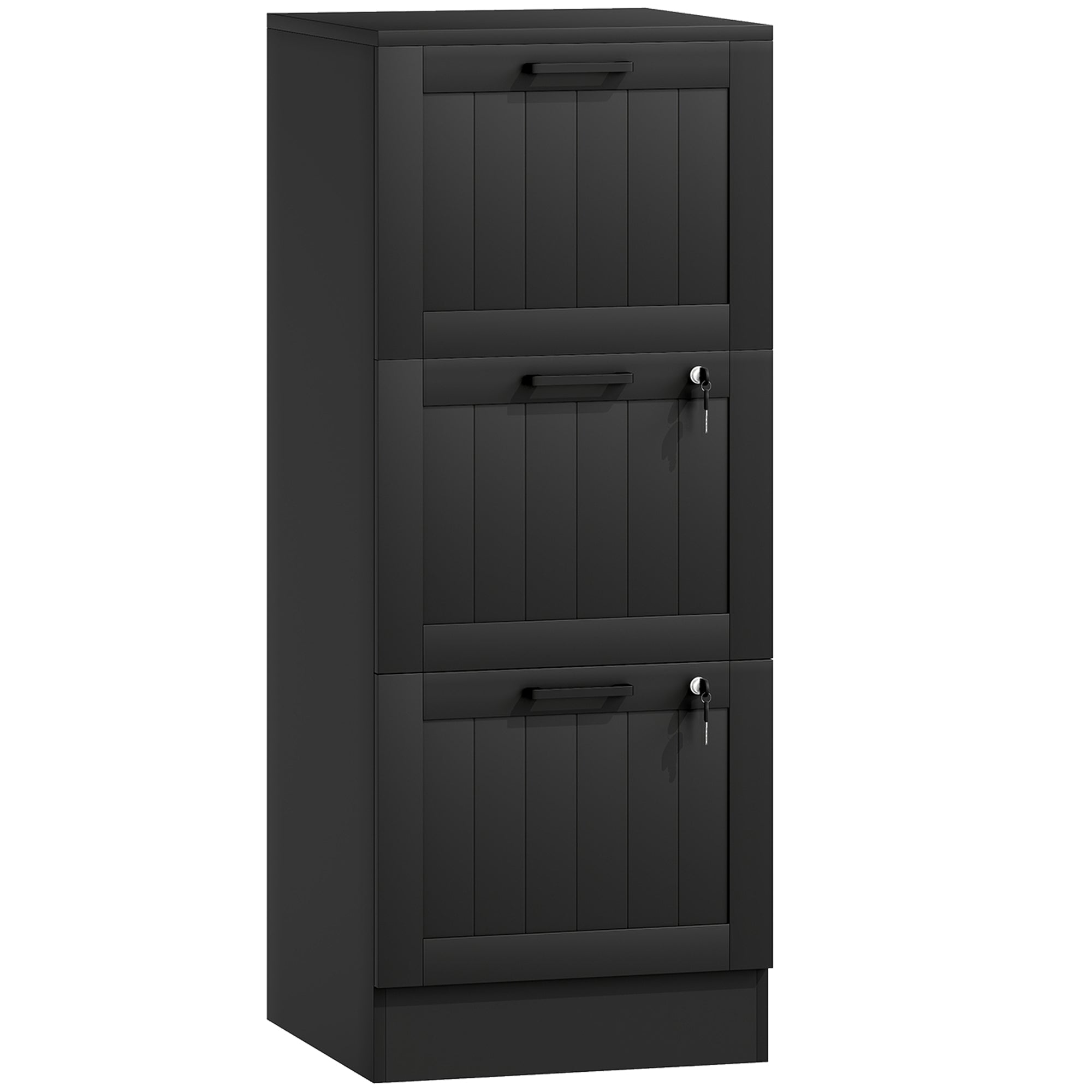 HOMCOM 3 Drawer Filing Cabinet with Lock, Office Storage Cabinet with Adjustable Hanging Bars for A4 Letter Size Files, Black 